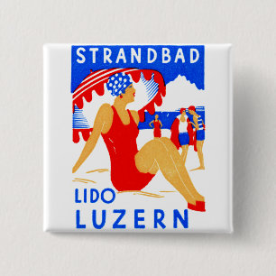 Macaron Carré 5 Cm 1929 Art Déco Strandbad Lido Luzern