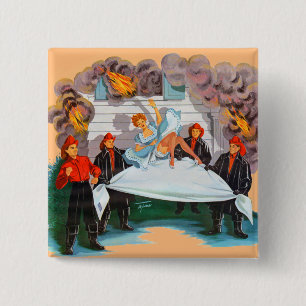 Macaron Carré 5 Cm 1940s firefighters rescue pretty lady
