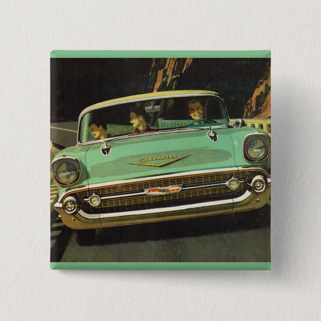 Macaron Carré 5 Cm 1957 Chevy Bel Air (Devant)