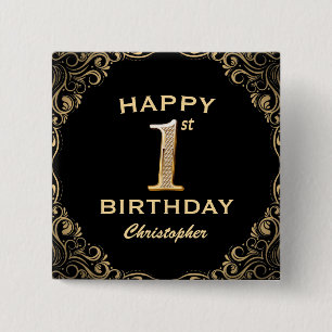 Macaron Carré 5 Cm 1ère fête d'anniversaire Parties scintillant noir