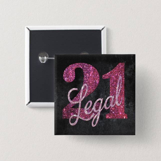 Macaron Carré 5 Cm 21 and legal | Pink 21st Birthday Chic Glitter (Devant & derrière)