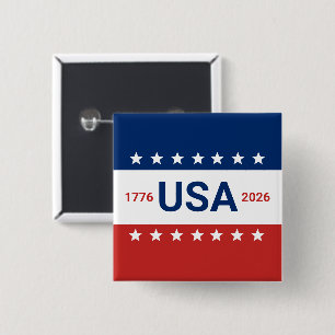 Macaron Carré 5 Cm 250e anniversaire des USA 1776 2026 Bleu blanc rou