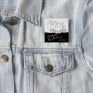 Macaron Carré 5 Cm 25e anniversaire de Mariage d'argent