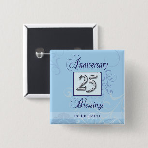 Macaron Carré 5 Cm 25e anniversaire en bleu et argent