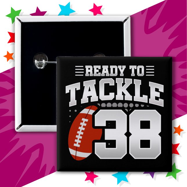 Macaron Carré 5 Cm 38 ans Tackle Football Party 38e anniversaire (Créateur téléchargé)