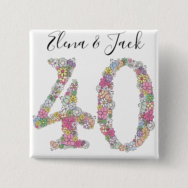 Macaron Carré 5 Cm 40e anniversaire Anniversaire Numéro 40 Brooch (Devant)