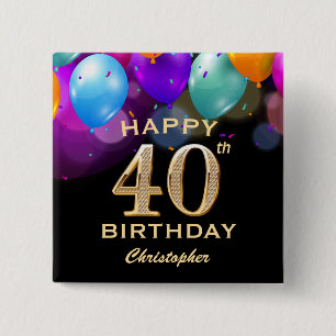 Macaron Carré 5 Cm 40e fête d'anniversaire Ballons noirs et or