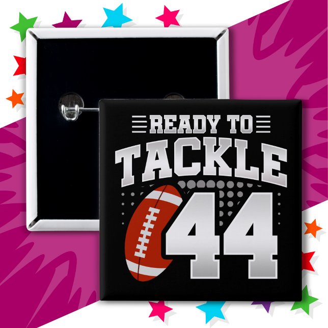 Macaron Carré 5 Cm 44 ans Tackle Football Party 44e anniversaire (Créateur téléchargé)