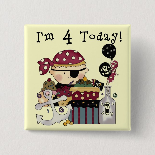 Macaron Carré 5 Cm 4e anniversaire Pirate Tshirts et cadeaux (Devant)