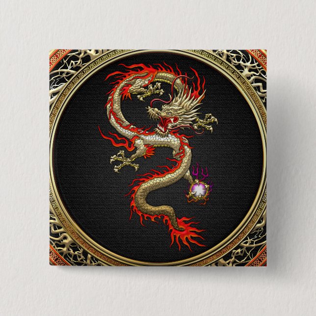 Macaron Carré 5 Cm [500] Dragon chinois d'or Fucanglong (Devant)