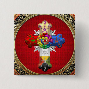 Macaron Carré 5 Cm [500] Rosy Cross (Croix Rose) sur Red & Gold