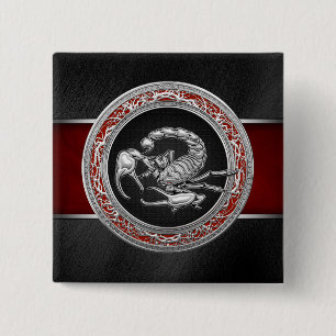 Macaron Carré 5 Cm [500] Scorpion d'argent sacré sur noir