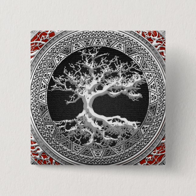 Macaron Carré 5 Cm [500] Treasure Trove : Celtic Tree of Life [Argent (Devant)