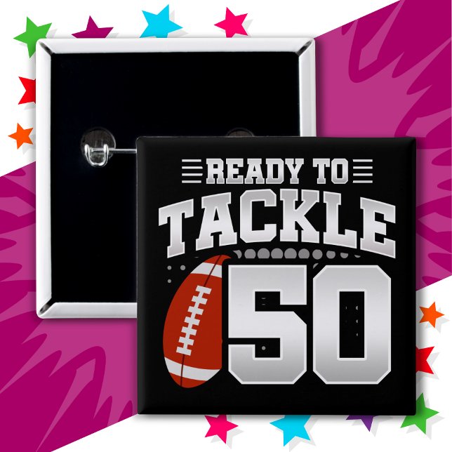 Macaron Carré 5 Cm 50 ans Tackle Football Party 50e anniversaire (Créateur téléchargé)