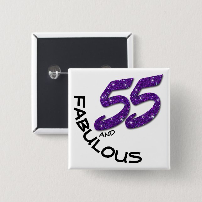 Macaron Carré 5 Cm 55e anniversaire fête Parties scintillant violette (Devant & derrière)