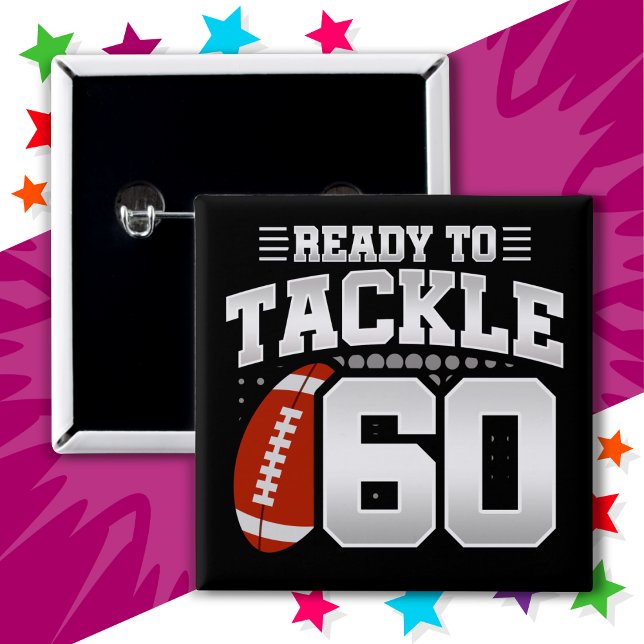Macaron Carré 5 Cm 60 ans Tackle Football Party 60e anniversaire (Créateur téléchargé)