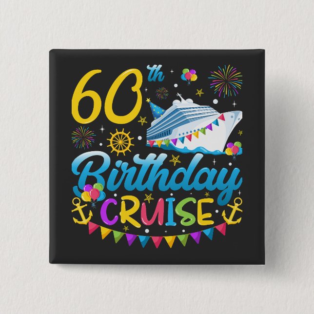 Macaron Carré 5 Cm 60e anniversaire Croisière B-Day Carré de fête (Devant)