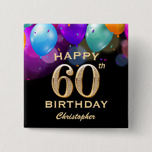 Macaron Carré 5 Cm 60e fête d'anniversaire Ballons noirs et or