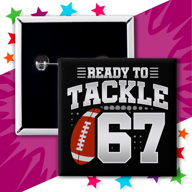 Macaron Carré 5 Cm 67 ans Tackle Football Party 67e anniversaire (Créateur téléchargé)