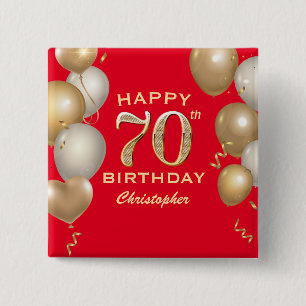 Macaron Carré 5 Cm 70e Anniversaire de Ballons Rouge et Or