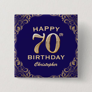 Macaron Carré 5 Cm 70e anniversaire de la Parties scintillant marine 