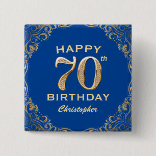 Macaron Carré 5 Cm 70e anniversaire Parties scintillant bleue et or c