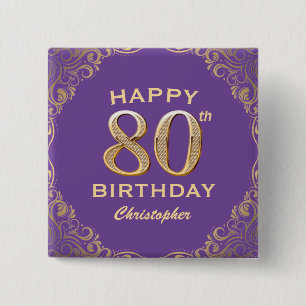 Macaron Carré 5 Cm 80e anniversaire fête violet et Parties scintillan