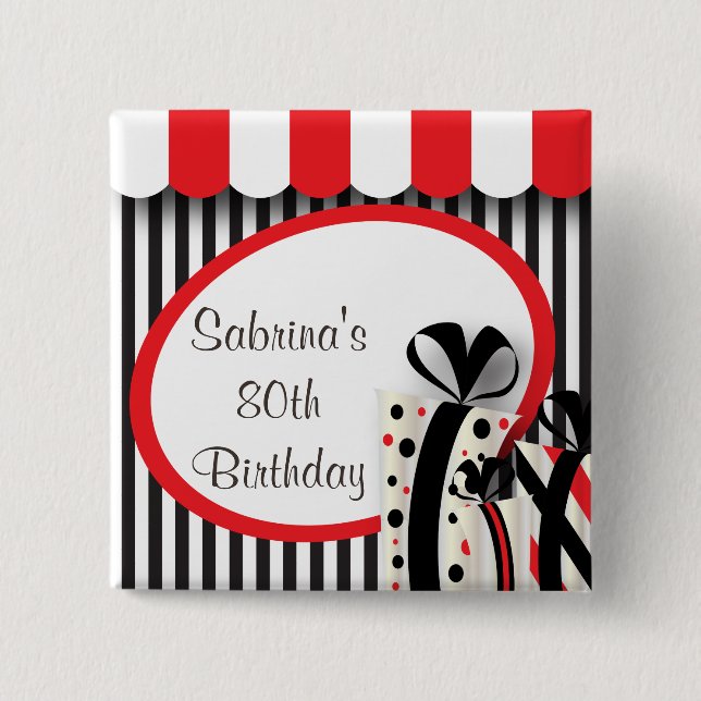 Macaron Carré 5 Cm 80e anniversaire| Texte DO-IT-YOURSELF| Rouge (Devant)