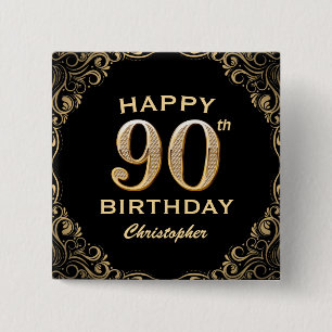 Macaron Carré 5 Cm 90e anniversaire de la Parties scintillant Black a