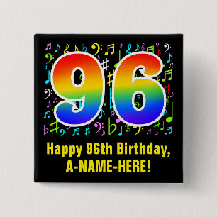 Macaron Carré 5 Cm 96e anniversaire : Symboles de musique colorée, Ar