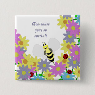 Macaron Carré 5 Cm Abeille-cause votre bouton tellement spécial