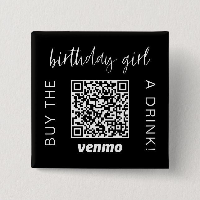 Macaron Carré 5 Cm Acheter Birthday Girl A Drink QR Code Venmo (Devant)