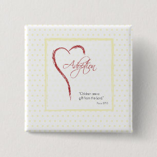 Macaron Carré 5 Cm Adoption, Religieux, Dots Jaunes avec Coeur Rouge