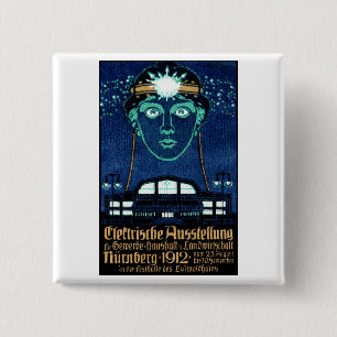 Macaron Carré 5 Cm Affiche 1912 d'expo de l'électricité