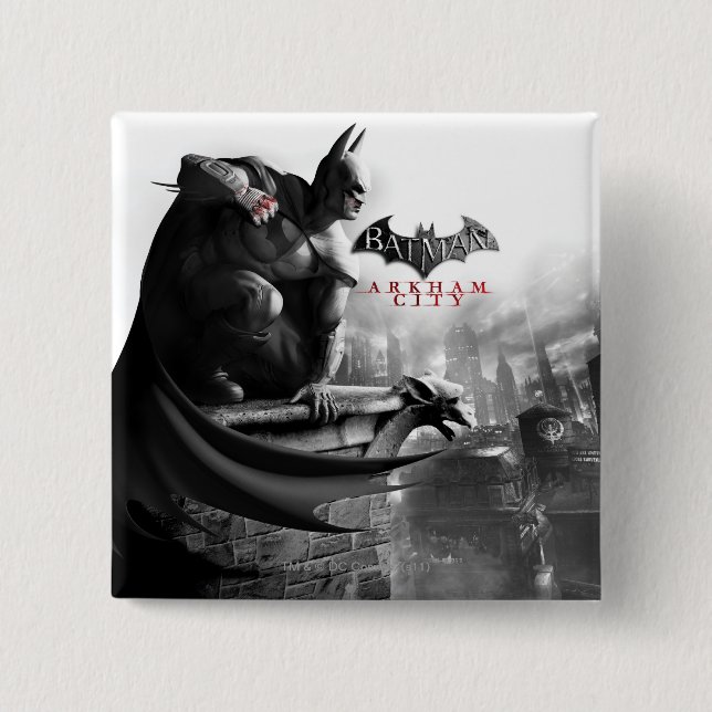 Macaron Carré 5 Cm Affiche AC - Batman Gargoyle Ledge (Devant)