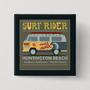 Macaron Carré 5 Cm Affiche de Huntington Beach de cavalier de surf