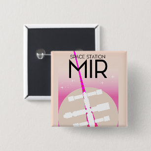 Macaron Carré 5 Cm Affiche de la Station spatiale russe MIR