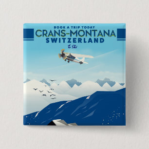 Macaron Carré 5 Cm affiche de ski crans-montana Suisse