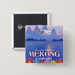 Macaron Carré 5 Cm Affiche de vacances sur le fleuve Mekong Cambodge