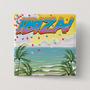 Macaron Carré 5 Cm Affiche de voyage de la plage de fête d'Ibiza