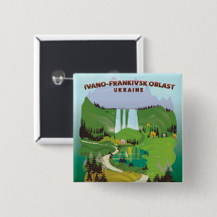 Macaron Carré 5 Cm Affiche de voyage de l'oblast d'Ukraine d'Ivano-Fr
