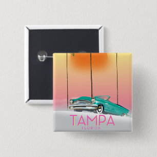Macaron Carré 5 Cm Affiche de voyage de style vintage Tampa Floride