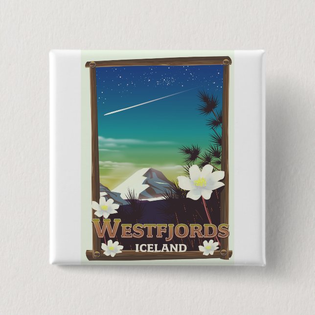 Macaron Carré 5 Cm Affiche de voyage des fjords de l'Ouest de l'Islan (Devant)