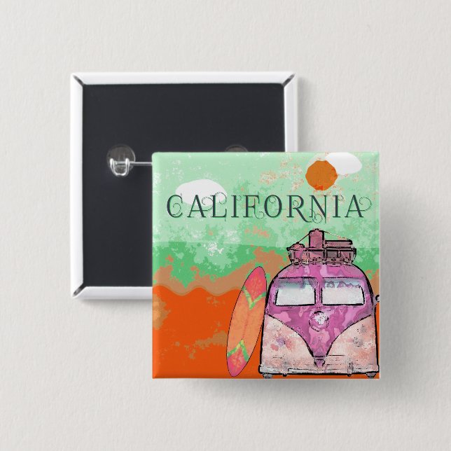Macaron Carré 5 Cm Affiche de voyage en Californie (Devant & derrière)