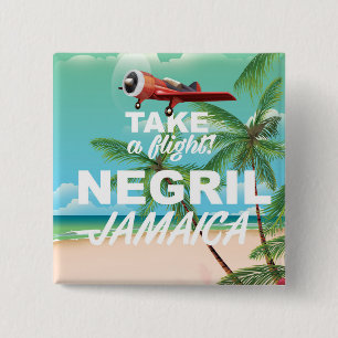 Macaron Carré 5 Cm Affiche de voyage vintage de la plage de Negril Ja