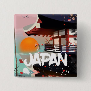 Macaron Carré 5 Cm Affiche du bâtiment japonais au soleil couchant