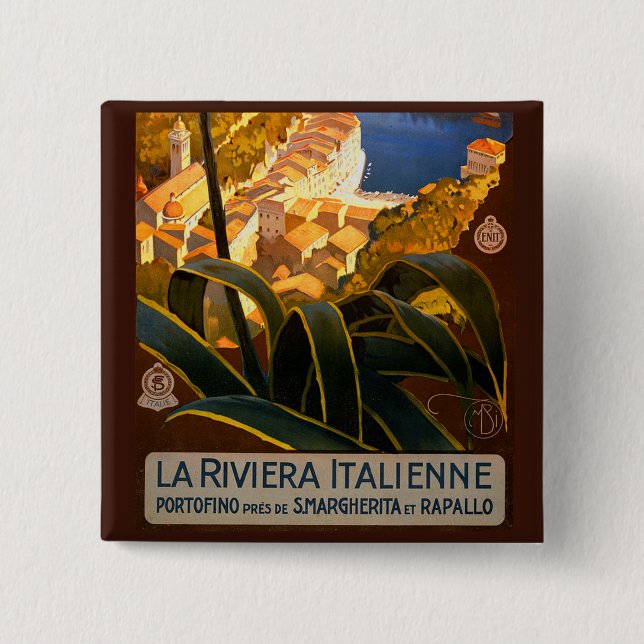 Macaron Carré 5 Cm Affiche italienne Riviera Europe Italy Travel (Devant)