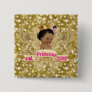 Macaron Carré 5 Cm African Princess Gold Glitter Baby Shower Button