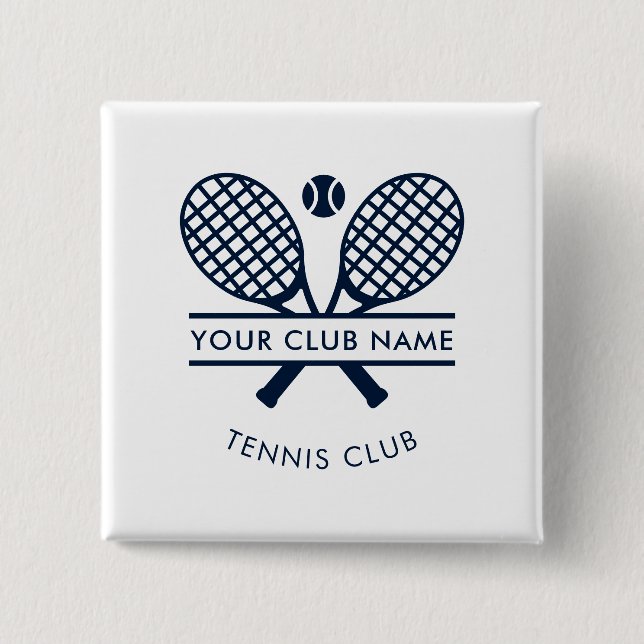 Macaron Carré 5 Cm Ajouter Votre Nom Club Tennis Icônes Marine Bleu (Devant)
