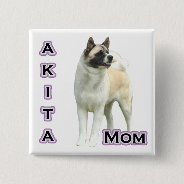 Macaron Carré 5 Cm Akita Mom 4 - Bouton (Devant)